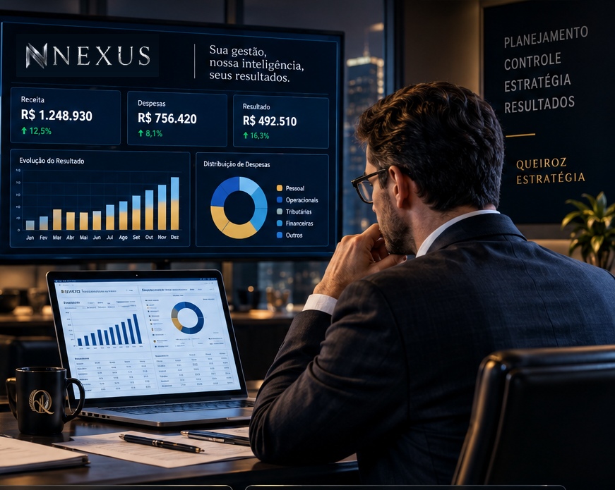 Executivo analisando indicadores financeiros no Nexus ERP